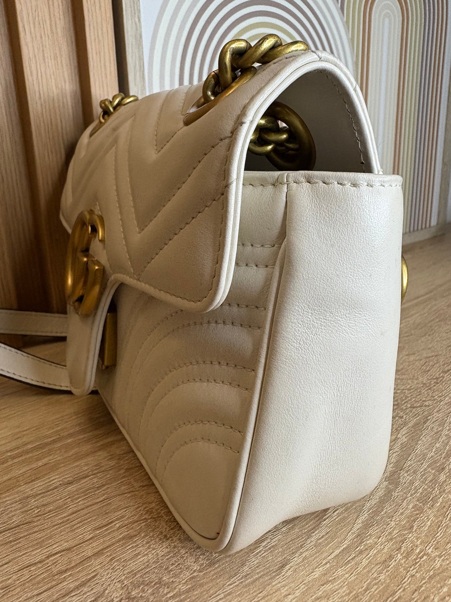 Gucci GG Marmont Small – White Matelassé Leather