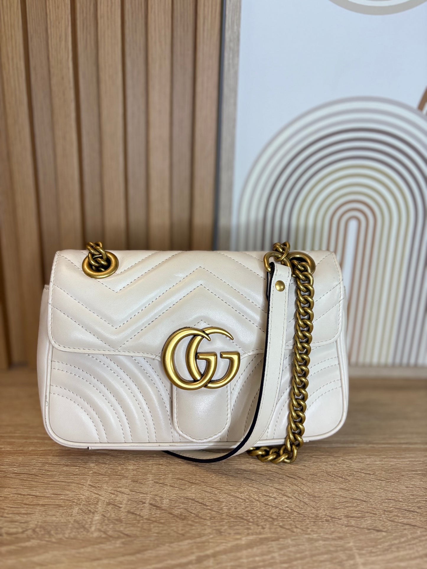 Gucci GG Marmont Small – White Matelassé Leather