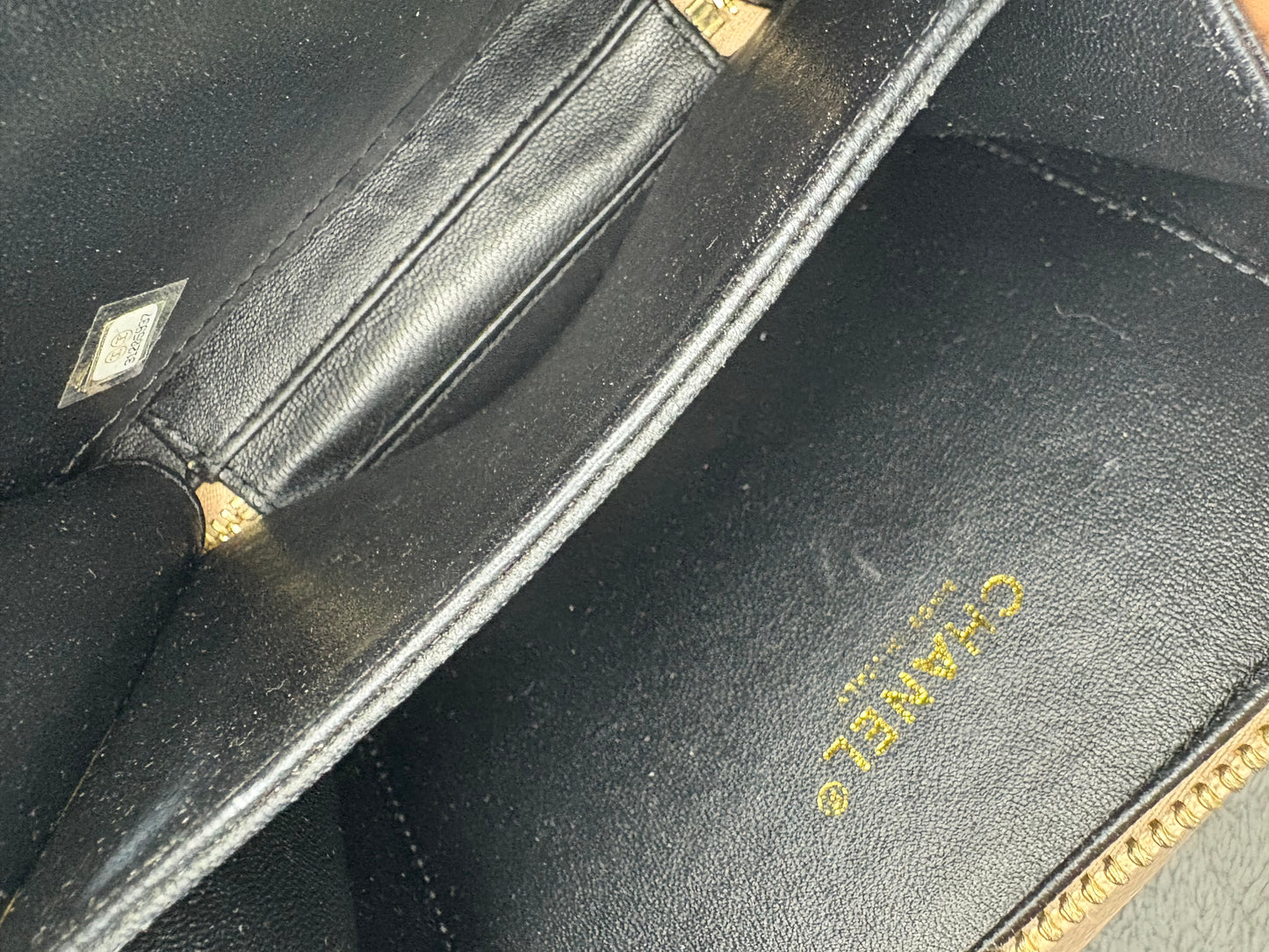 Chanel Vanity Case Mini Quilted Caviar Beige & Black