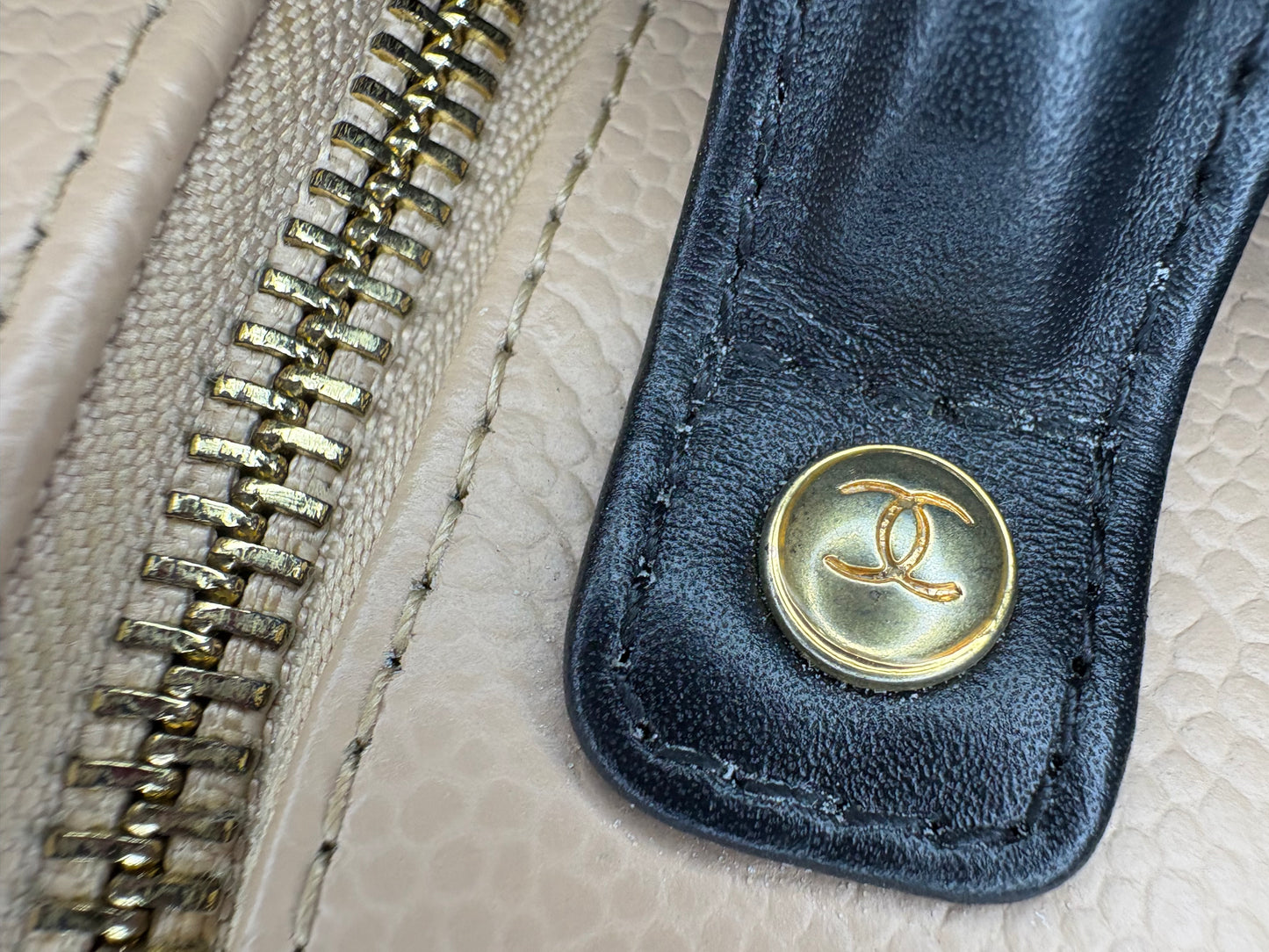 Chanel Vanity Case Mini Quilted Caviar Beige & Black