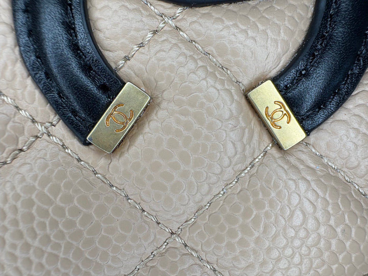 Chanel Vanity Case Mini Quilted Caviar Beige & Black