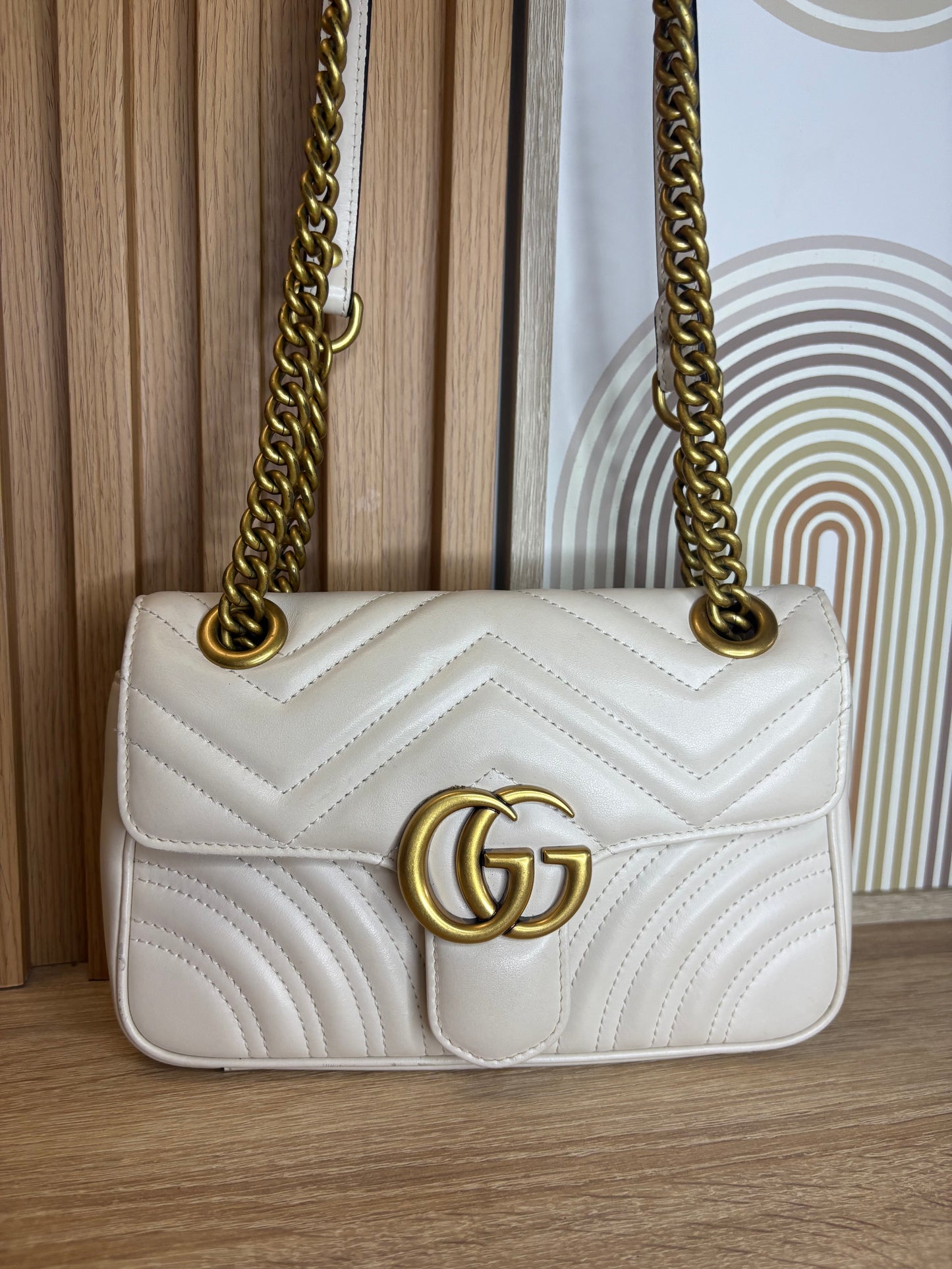 Gucci GG Marmont Small – White Matelassé Leather